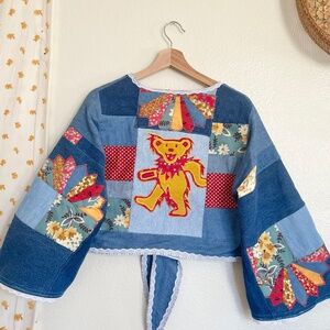 Handmade Grateful Dead Patchwork Denim Kimono Jacket One of a Kind